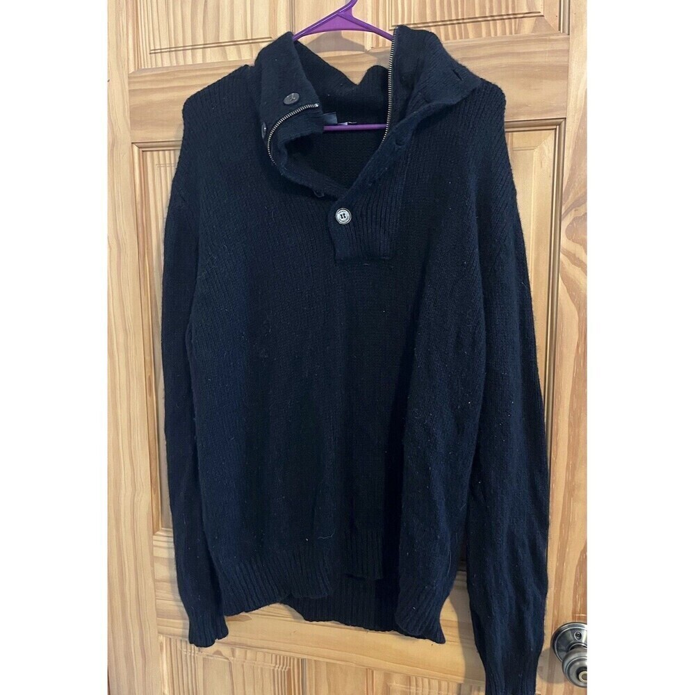 French Connection Wool Blend Sweater 1/4 Zip & Button Combo Black XL